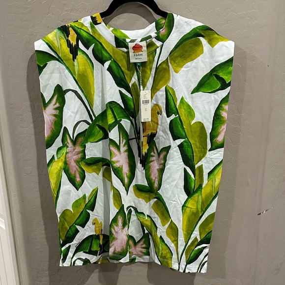 FARM Rio Green and White Tropical Top - Picture 1 of 4